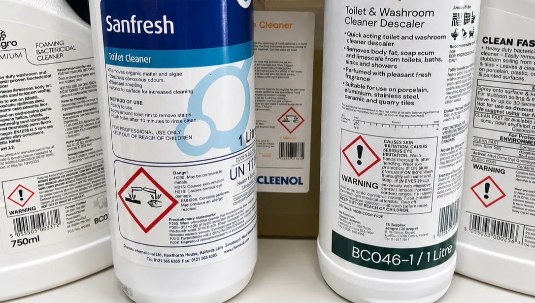 C.O.S.H.H. Commercial Cleaning Chemicals on Shelf